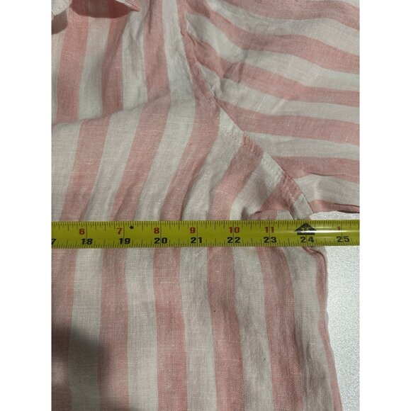 CC California Womens XL Linen Button Up Top Roll Tab Sleeves Pink Stripe Beachy - Picture 9 of 13